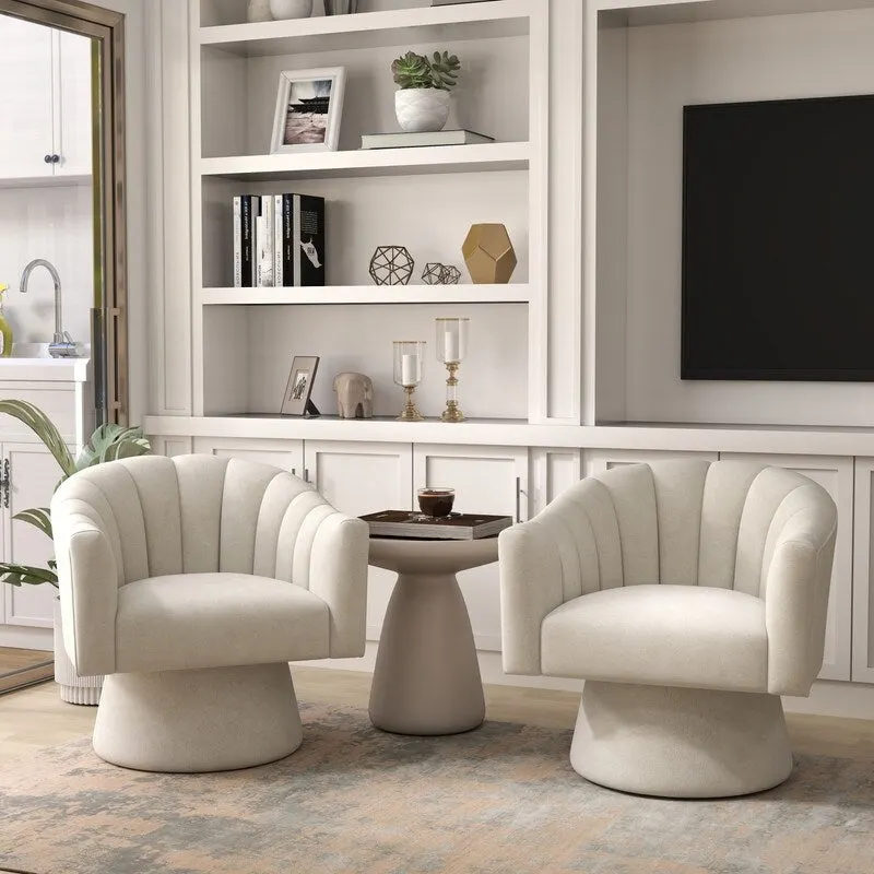 Modern Glam Velvet Upholstered Round Swivel Accent Arm Barrel Chair for Living Room Set of 2