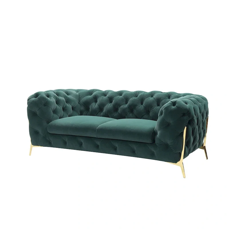 Transitional Emerald Green Fabric Loveseat