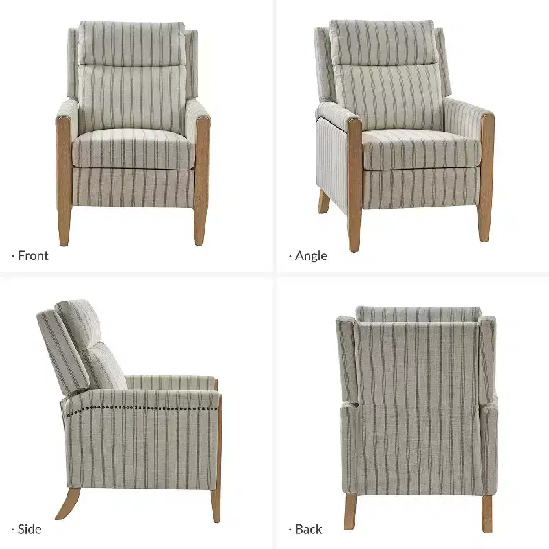 Upholstered Push Back Recliner, Set of 2 — Beige / Blue / Grey / Stripe