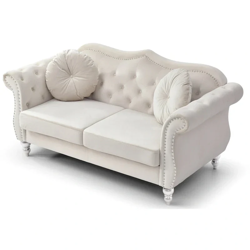 Hollywood 68 in. Velvet Chesterfield Loveseat with 2-Throw Pillow - 68L x 35W x 34H