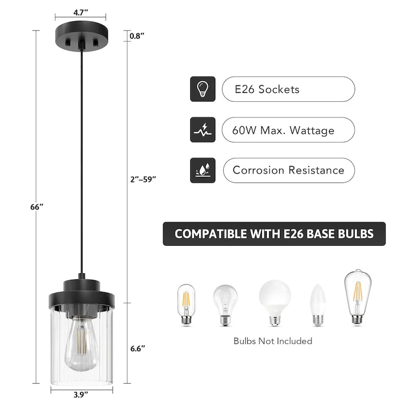 CO-Z 1 Light Pendant Light Fixture Set of 2 - N/A