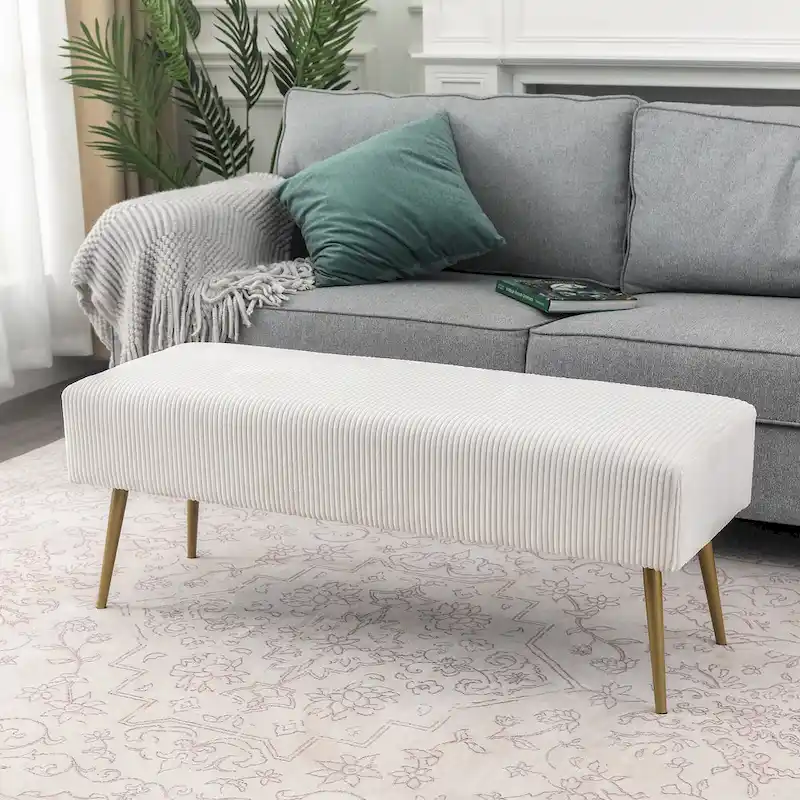 Adeco 43 Inch Velvet Bench Bed End Entryway Bench with Gold Legs