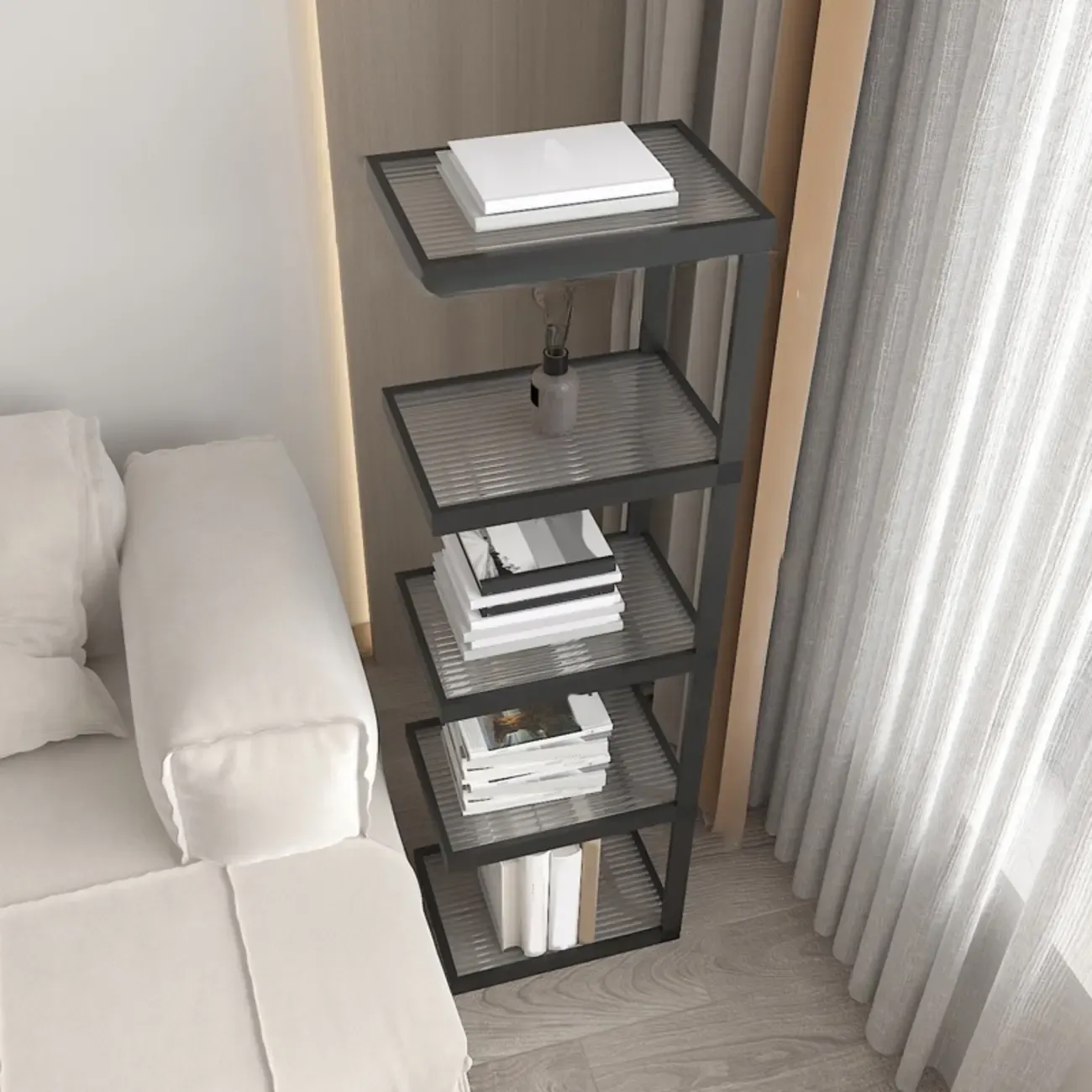 Extra Tall Simple Glass Top and Steel 3 Shelves Nightstand