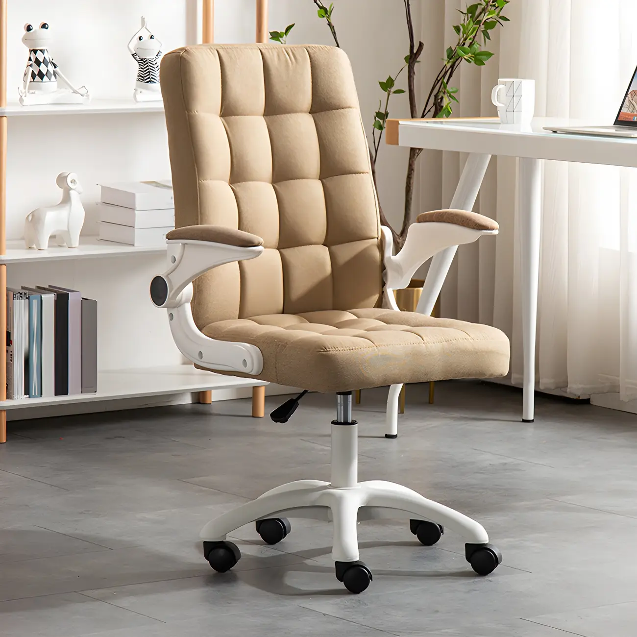 Tufted Brown Faux Leather Adjustable Swivel Office Chair