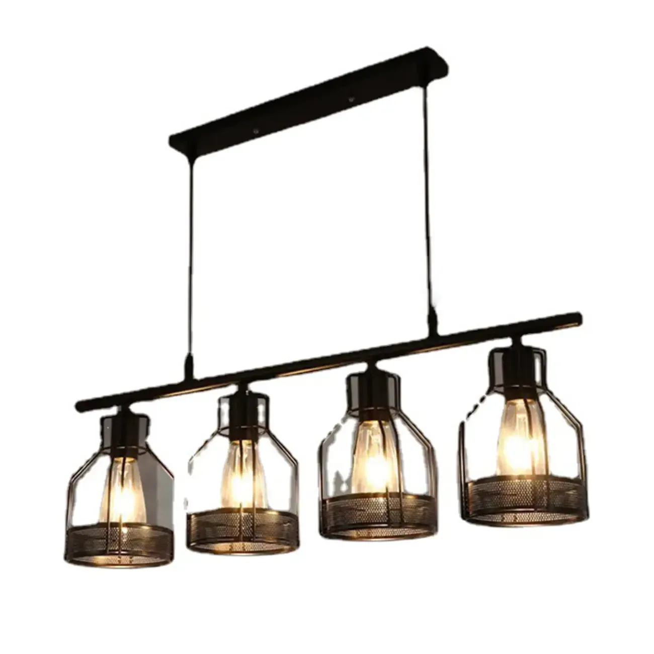 Industrial 4-Light Black Metal Bottle Pendant Light