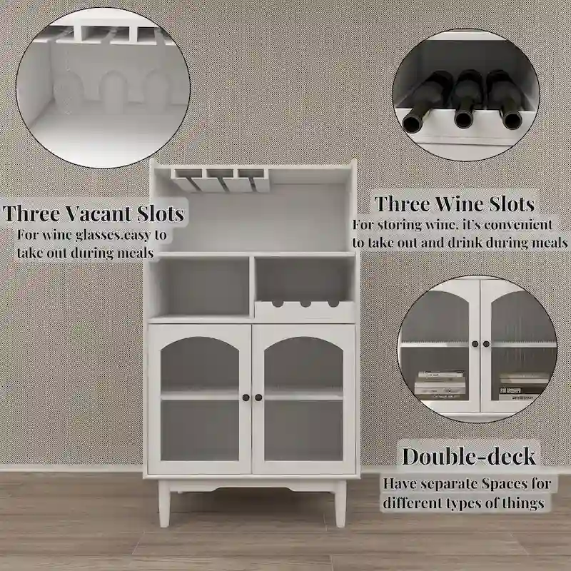 Living Room Wine Cabinet with Removable Wine Rack and Wine Glass Rack - 27.56L * 15.75W * 50.39H