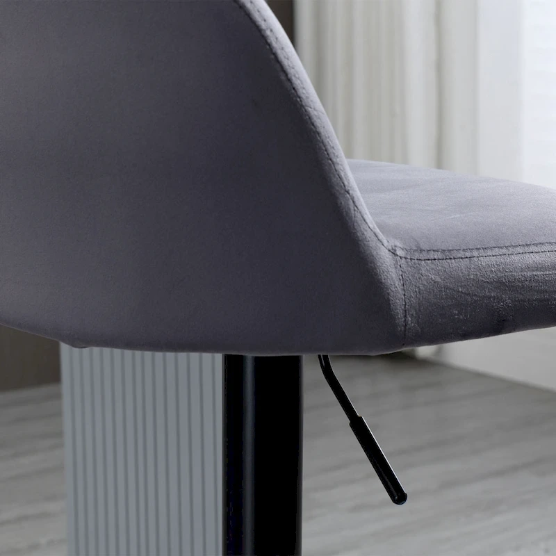 HOMCOM Adjustable Bar Stools Set of 2, Velvet Counter Height Barstool, Upholstered Kitchen Stool with Swivel Seat, Steel Frame