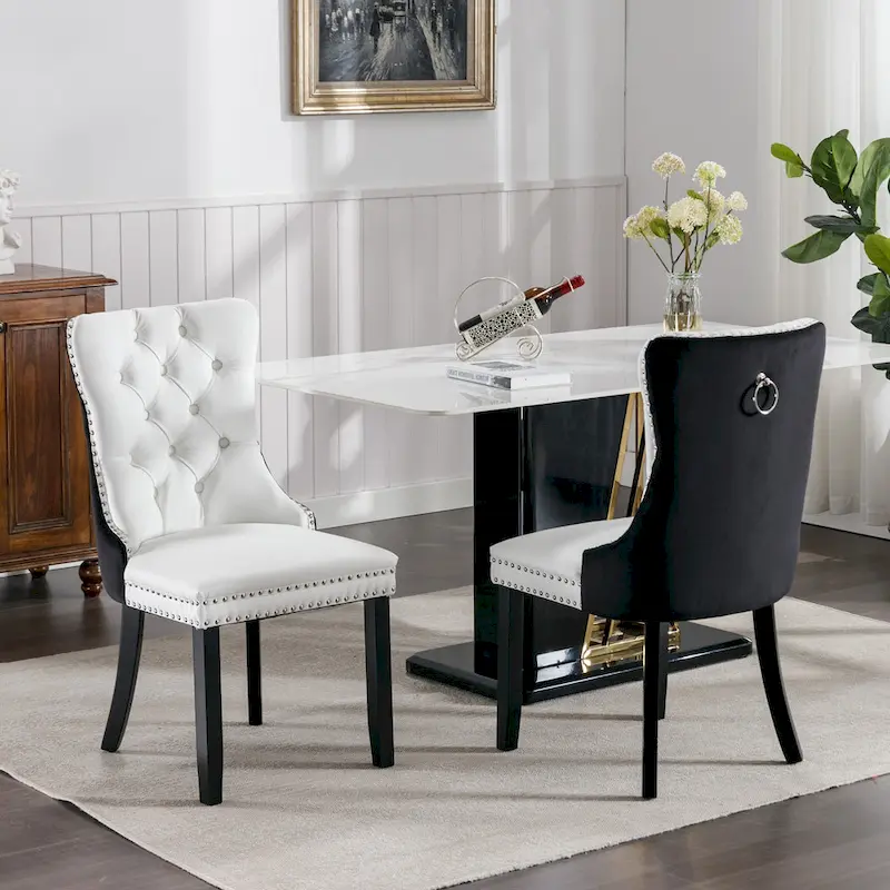 Set of 2 Modern High-End Tufted Solid Wood Upholstered Dining Chair with Nailhead Trim