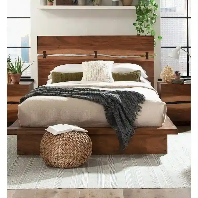 Panel Bed with Cut-Out Headboard - Two-Tone Finish