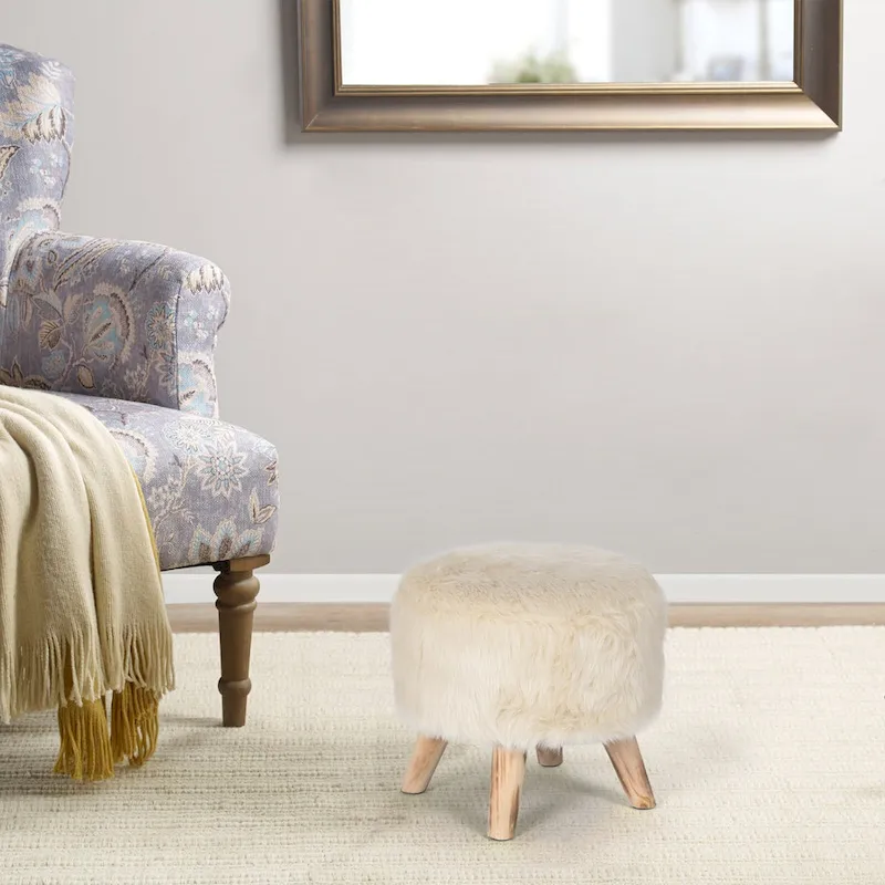 Adeco Modern Round Padded Upholstered Ottoman Footrest Stool