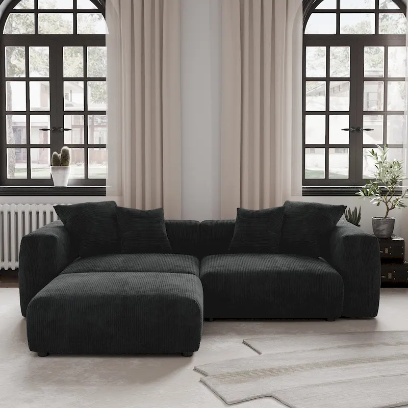 102 L-shape Corduroy Upholstered Sectional Couch Oversize Modern Minimalist Sofa
