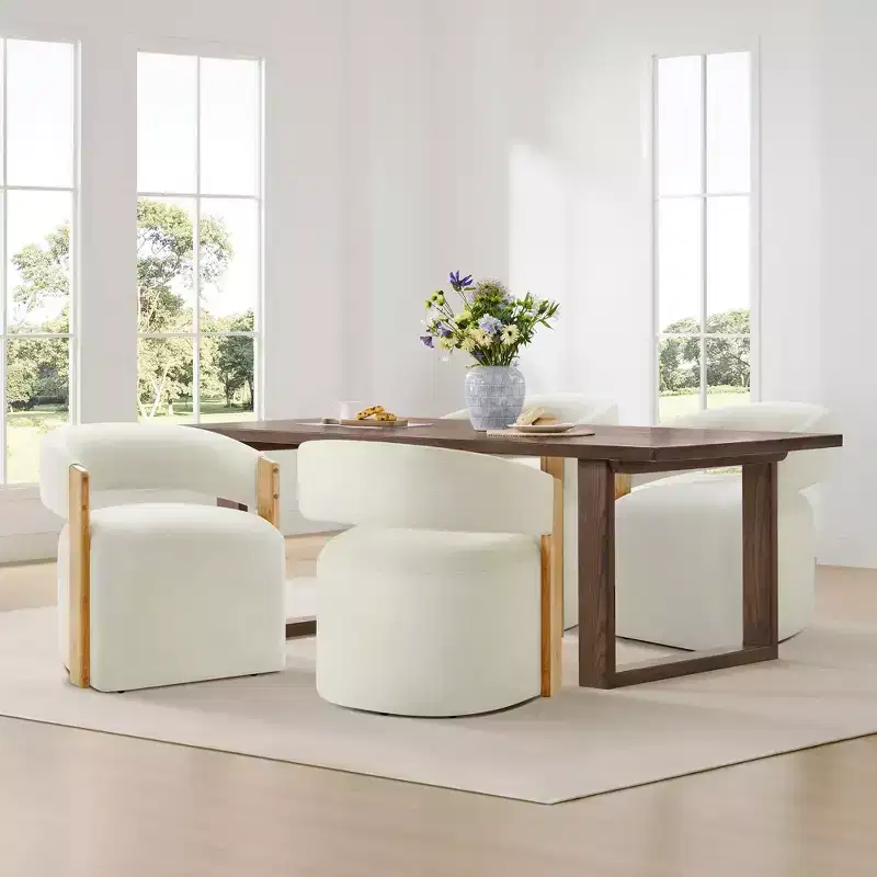 Spruce&Spring Upholstered Dining Chair with Wood Armrests & Hidden Wheels