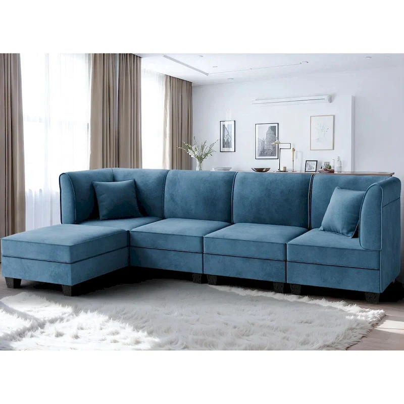 Futzca Sectional Couch Modular Sofa, 116 Velvet L-Shaped Couch Sofa