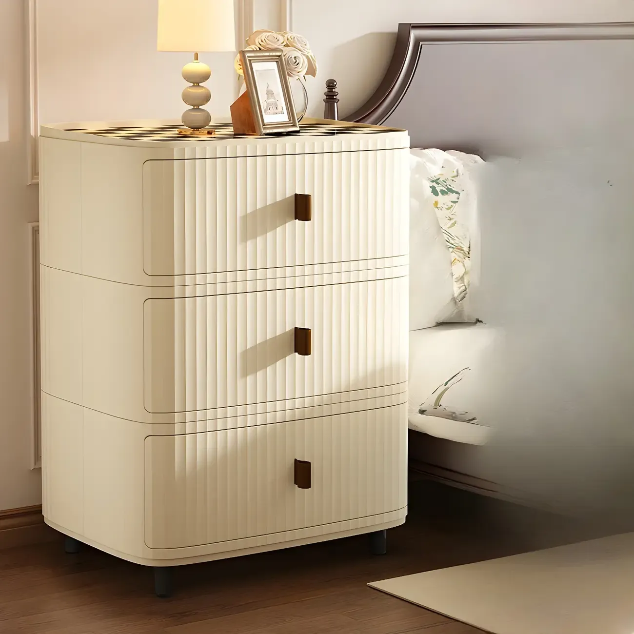 Modern Black And White Grid Top Nightstands with Drawers