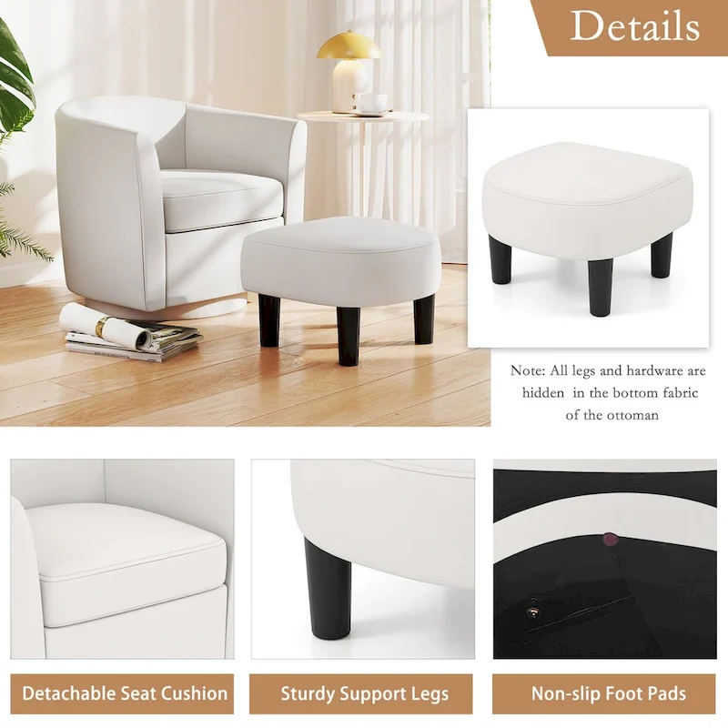 Swivel Barrel Chair with Ottoman Footrest Curved Backrest