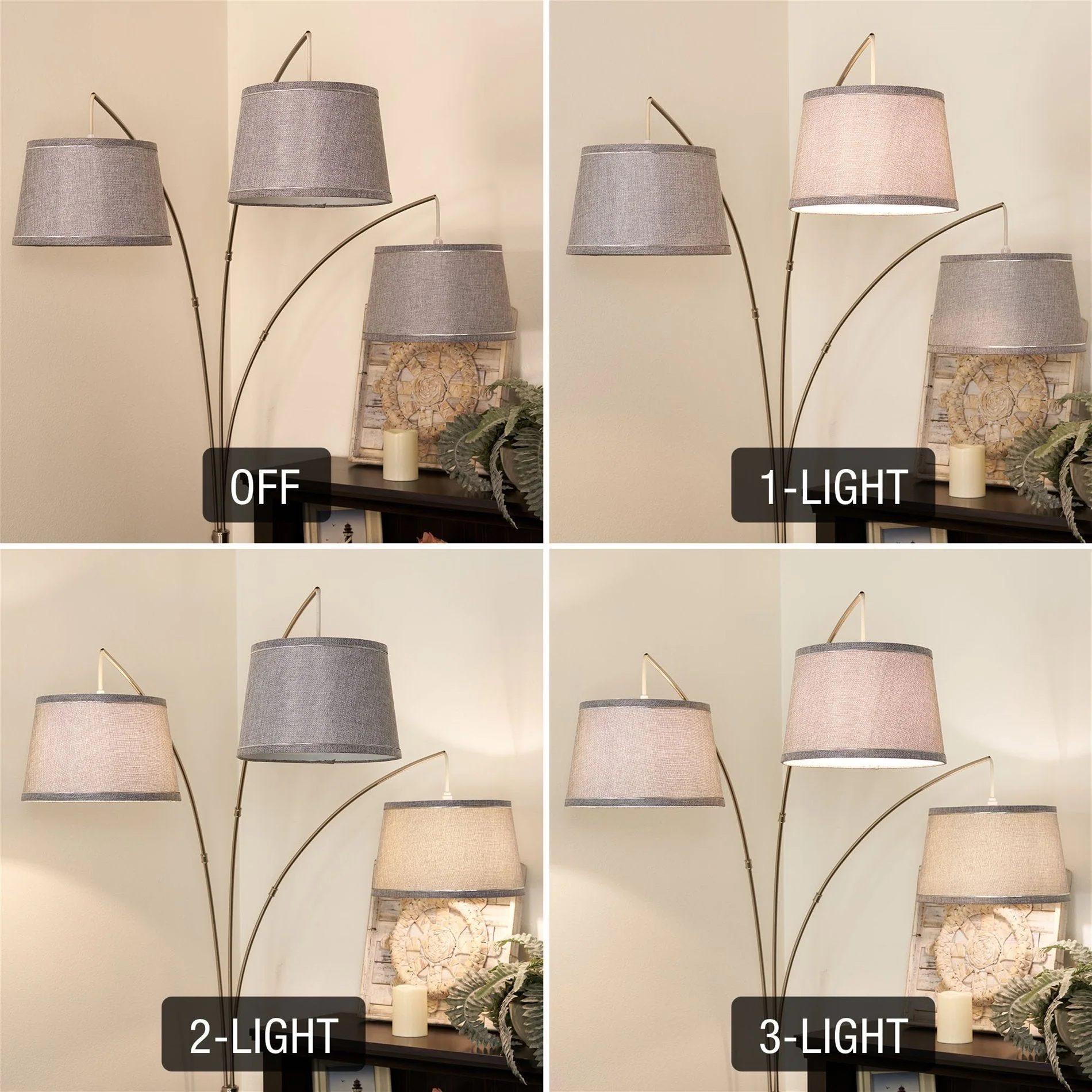 Akira 79 Modern 3-Light Arc Floor Lamp with 3-Way Switch