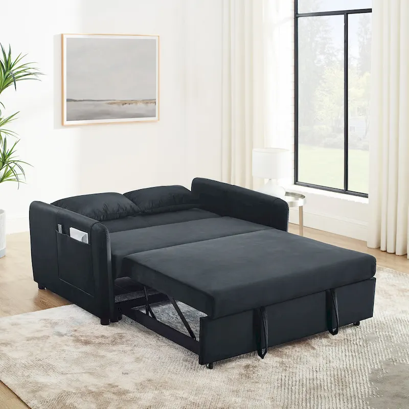 3-in-1 Versatile Velvet Double Sofa with Pullout Bed