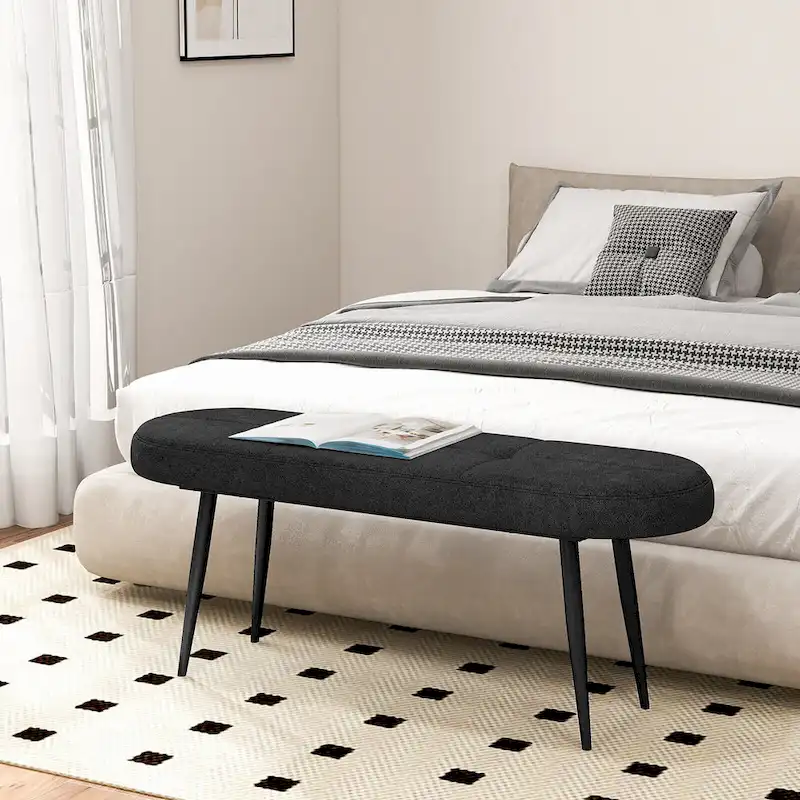 Gymax 47 Upholstered Entryway Bench w/ Padded Seat & Heavy-duty