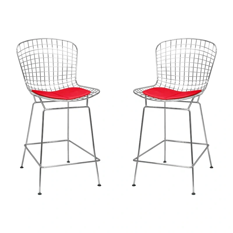 Mid Century Modern Chrome Wire Counter Stool (Set of 2) - N/A