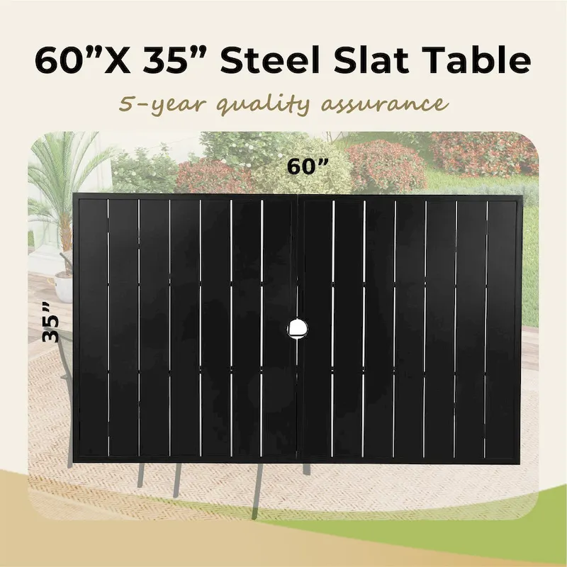 MAISON ARTS Patio Dining Set 7 Piece Metal Rectangle Patio Table with 2.6  Umbrella Hole and 6 Metal Dining Chairs, Black