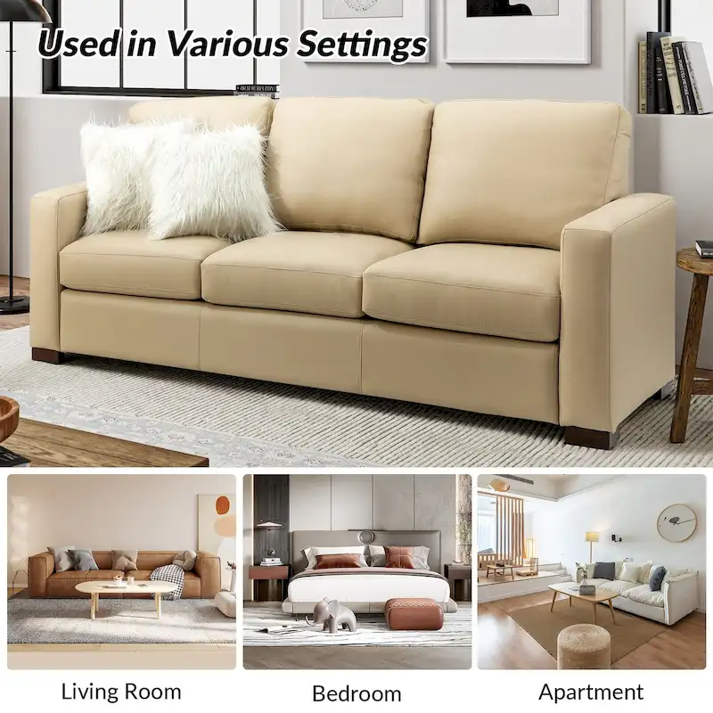 Ernando 83.46 Wide Genuine Leather Sofa with Squared Arms and Pillows