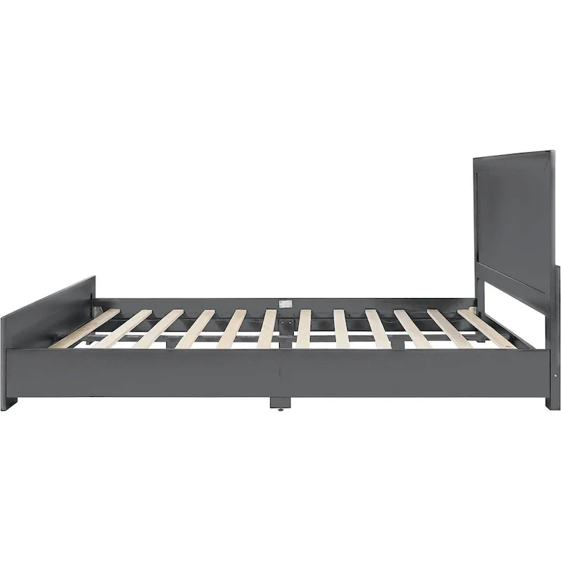 HomeRoots Gray Inlaid Panels Wood Queen Bed Frame