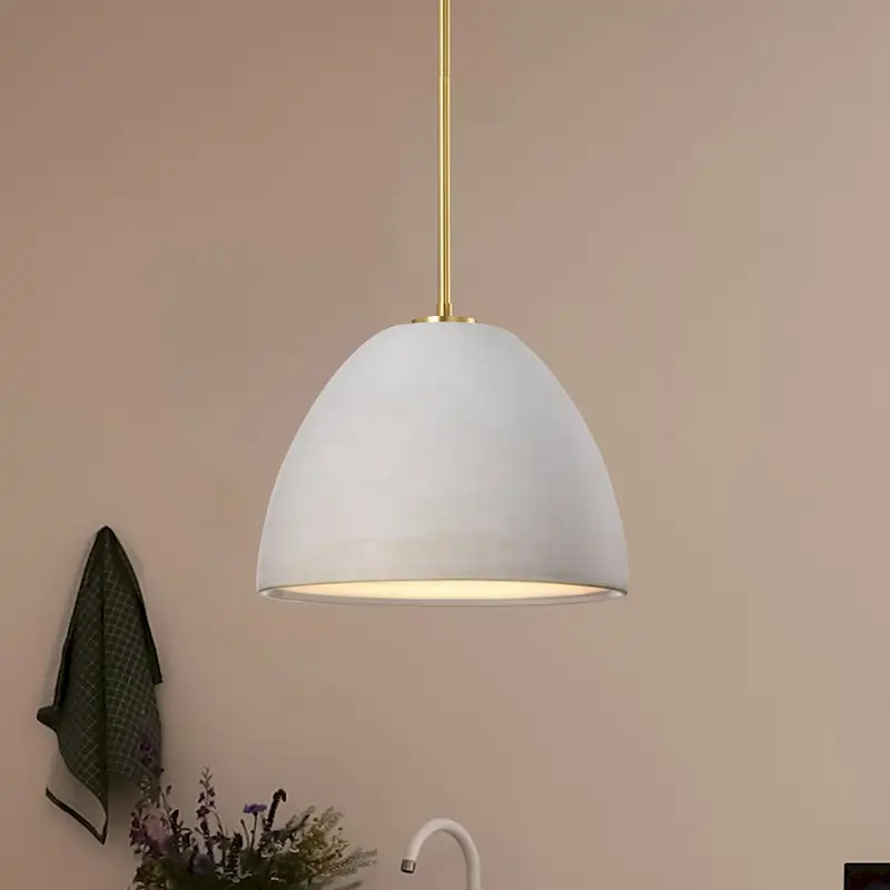 Collins 14 Inch Pendant with White Ceramic - Brushed Brass