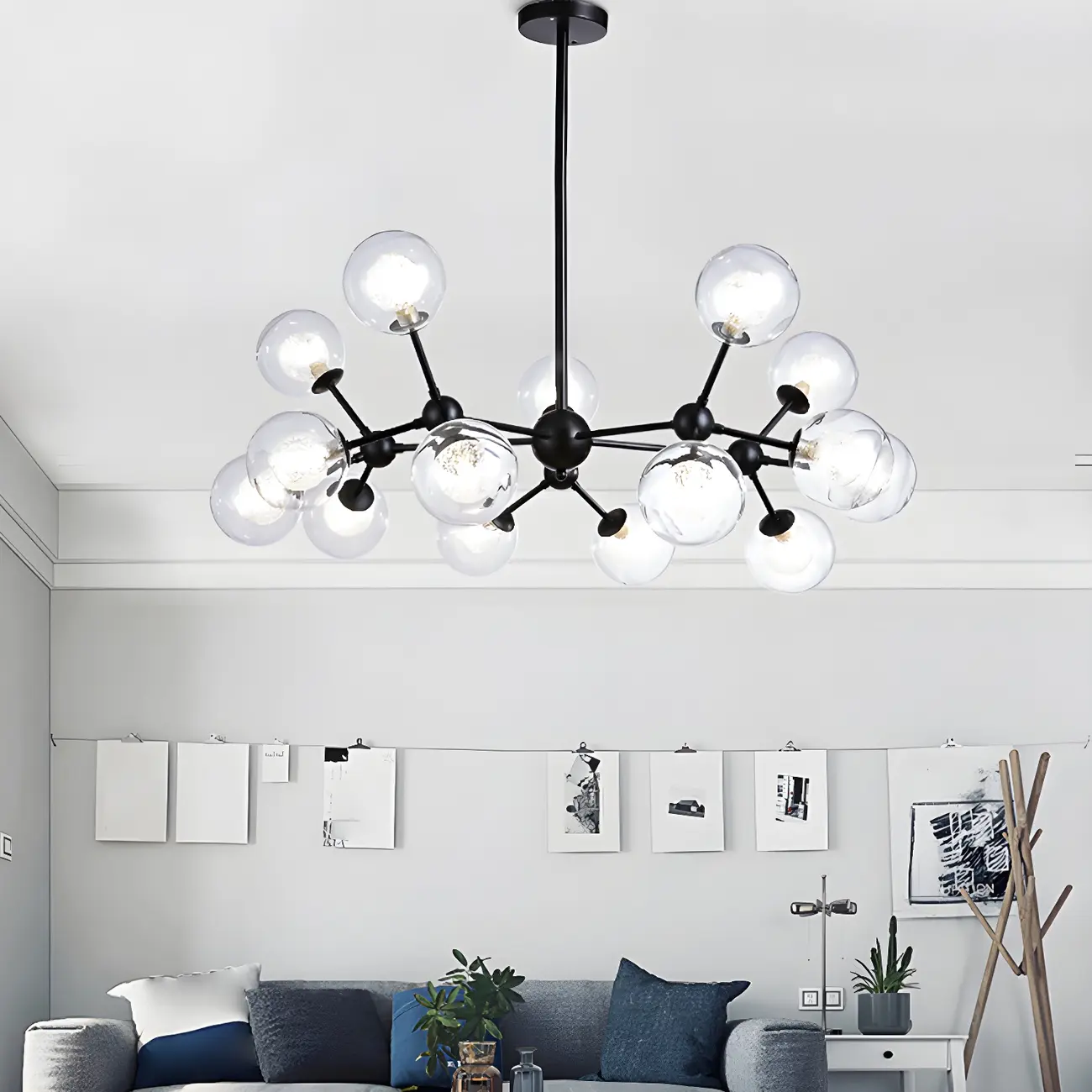 Modern Industrial Sputnik Black Glass 9-18 Light Chandelier