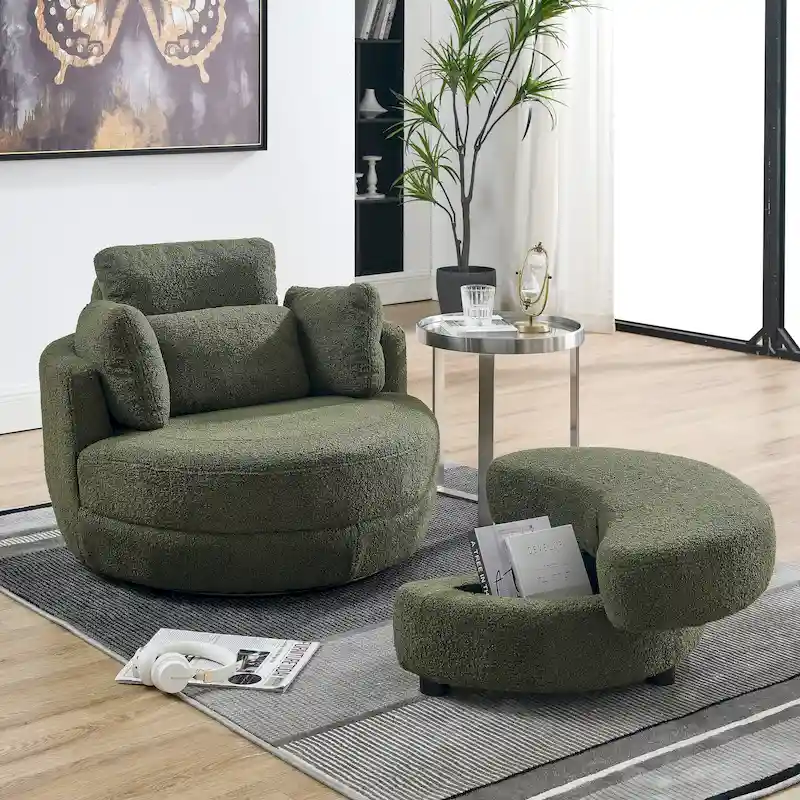 Green Modern 52 Swivel Barrel Chair with Storage Ottoman