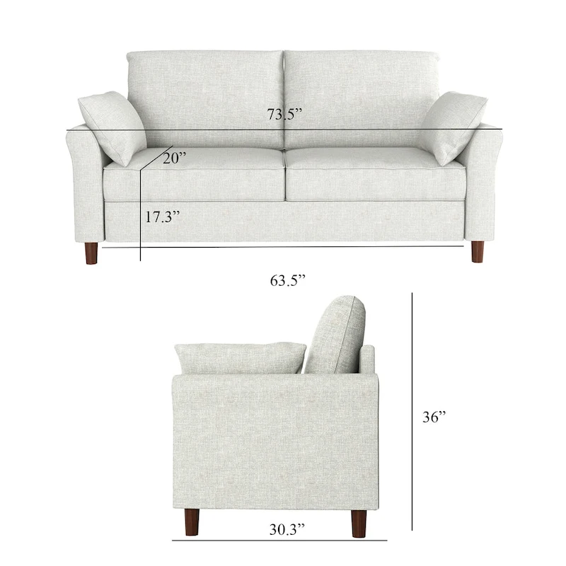 Polyester 3-Seat and 2-Seat Sofa with Cushions