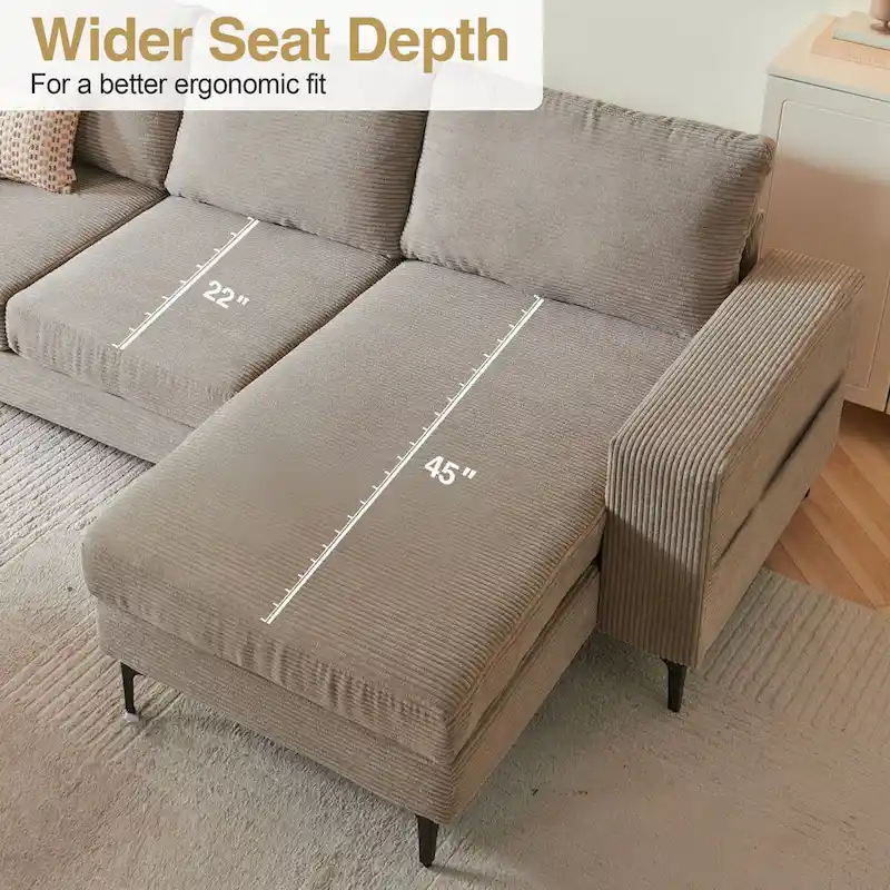 HOOOWOOO L-Shaped Upholstered Sofa Couch with Metal Legs