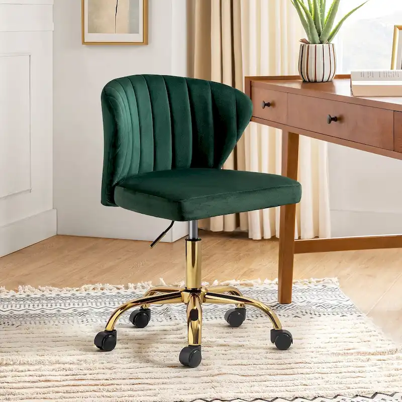 Ilia Modern Velvet Wingback 360 degree Ergonomic Office Task Chair with Channel Tufted Back by HULALA HOME