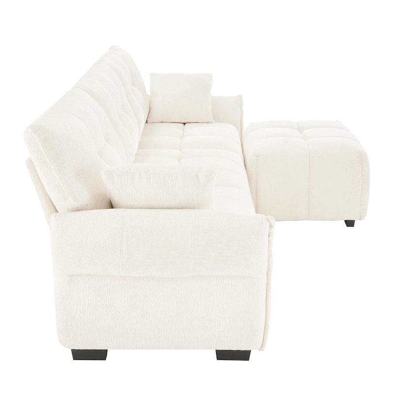 110.2 Chenille 3-Seater Sofa Set with Ottoman and Pillows, Solid Wood Frame and High-Resilience Cushions