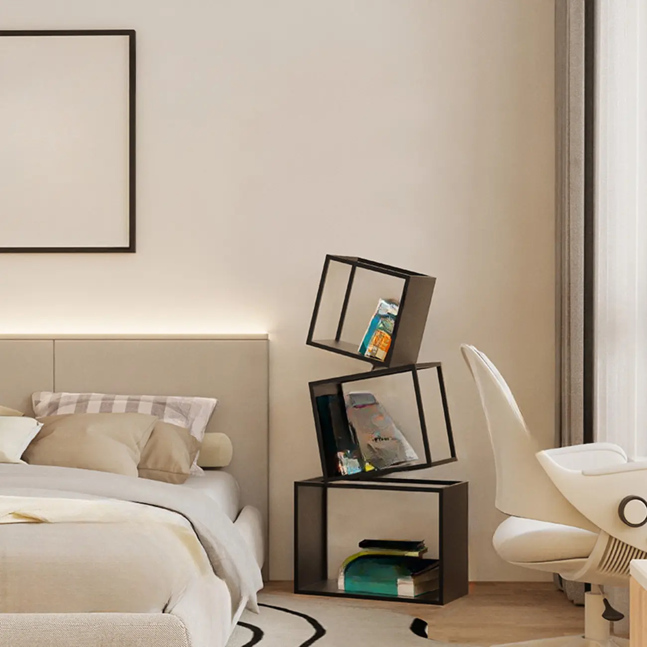 73H Black Metal Geometric Open Cube Bookcase