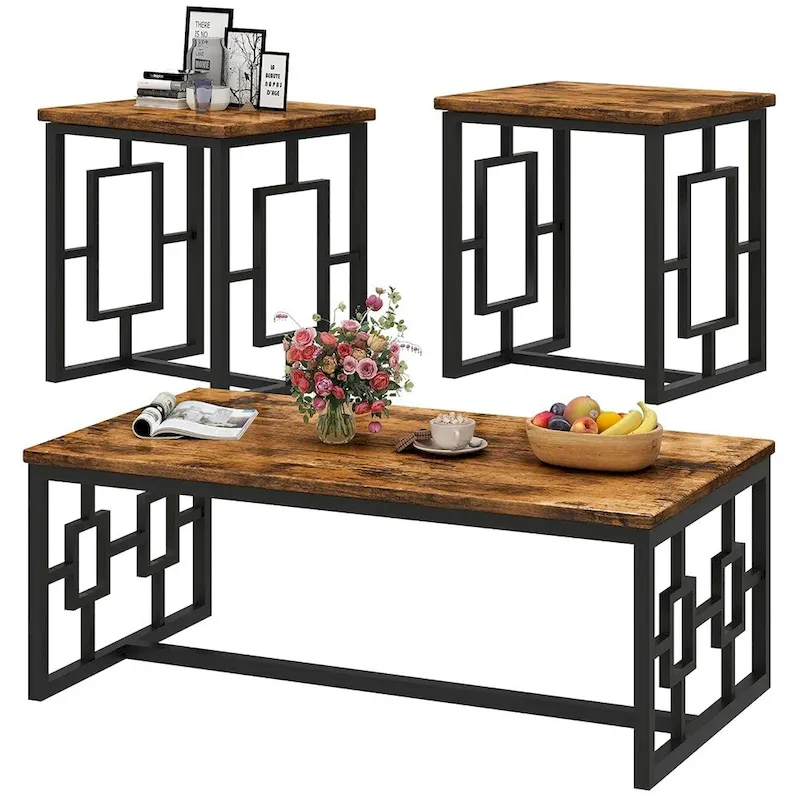 Mieres Industrial Style 3-Piece Coffee Table Set for Living Room
