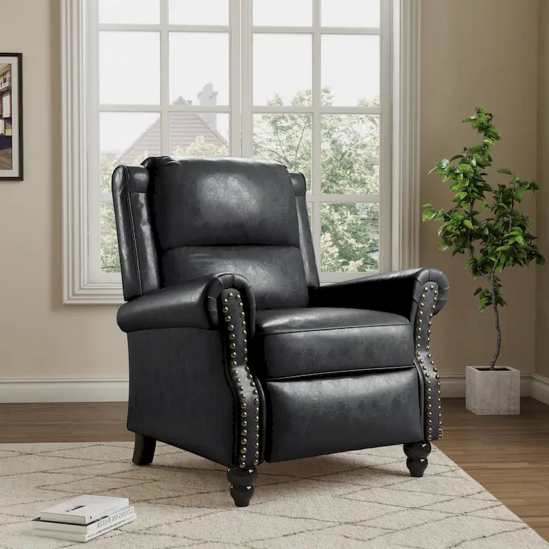 Manual Glider Pushback Recliner Chairs with Nailhead Trim