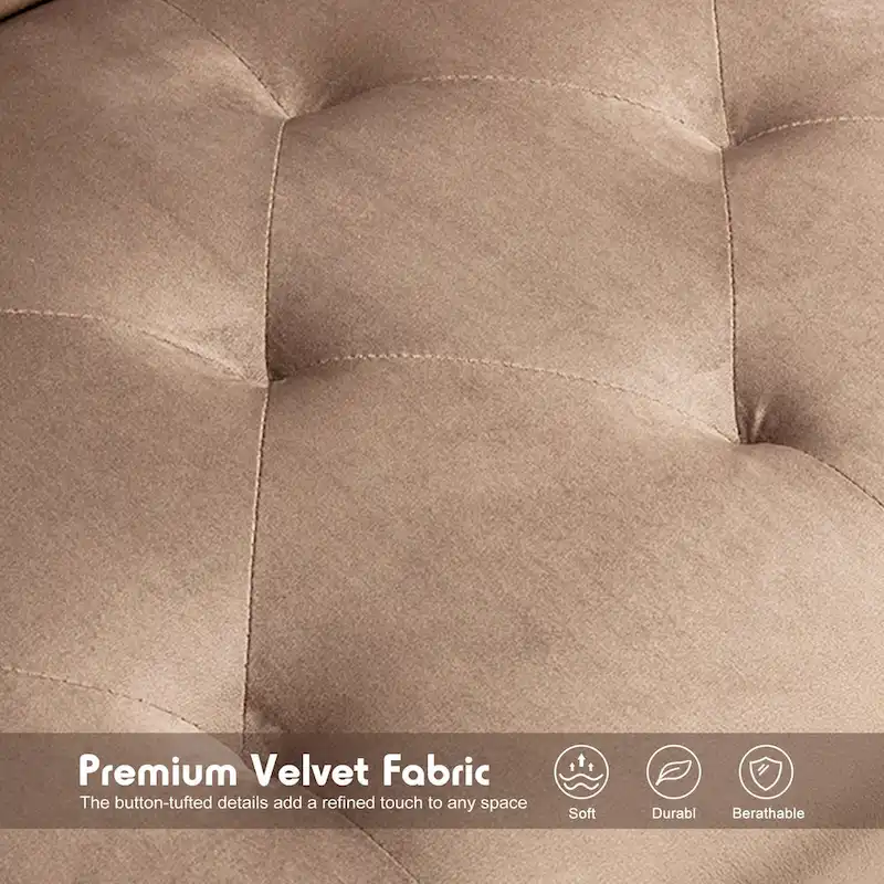 Convertible Velvet Sofa Couch, Sectional Sofa with Ottoman, Mid-Century Futon Sofa Bed - 32D x 100.7W x 29.9H