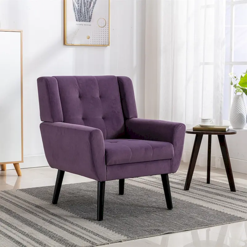 Velvet Upholstered Accent Chair Modern Living Room Lounge Arm Chairs with Ergonomic Backrest Chair