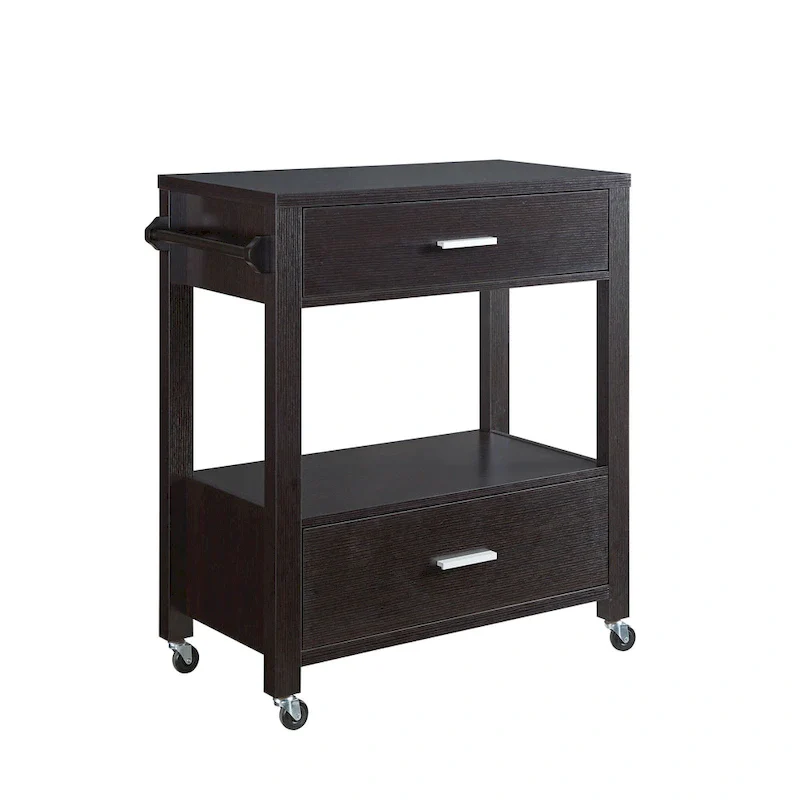 Modern 2-Drawer Caster Serving Cart with Towel Bar