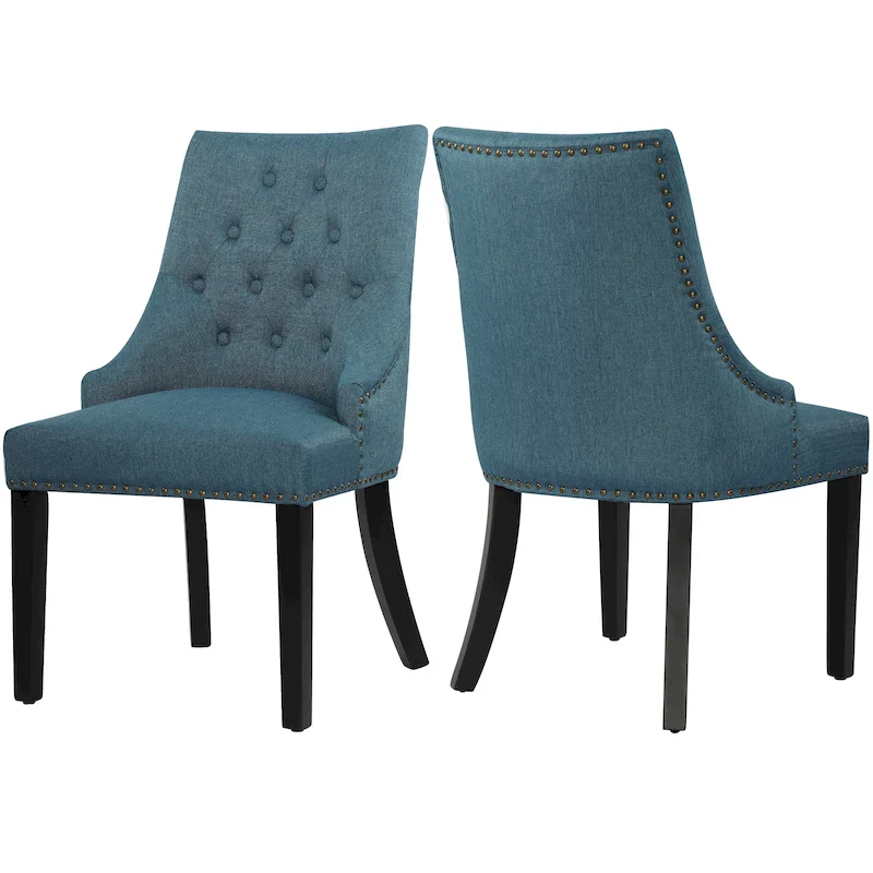 Fabric Upholstered Dining Chairs Button Tufted Nailhead Trim Accent Chairs Set of 2