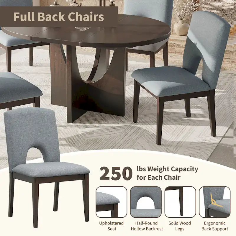 5-Piece Round Extendable Dining Table Set with Upholstered Chairs