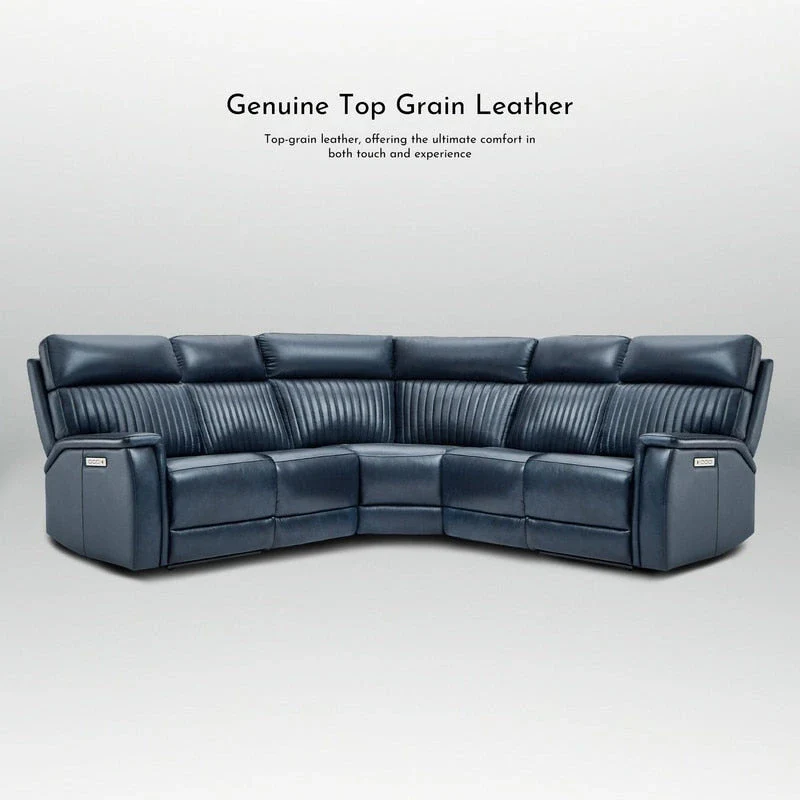 Genuine Leather Power Recliner Sectional with Power Ajustable Headrest and Lumbar, Zero Gravity, 2StationaryArmlesschairs