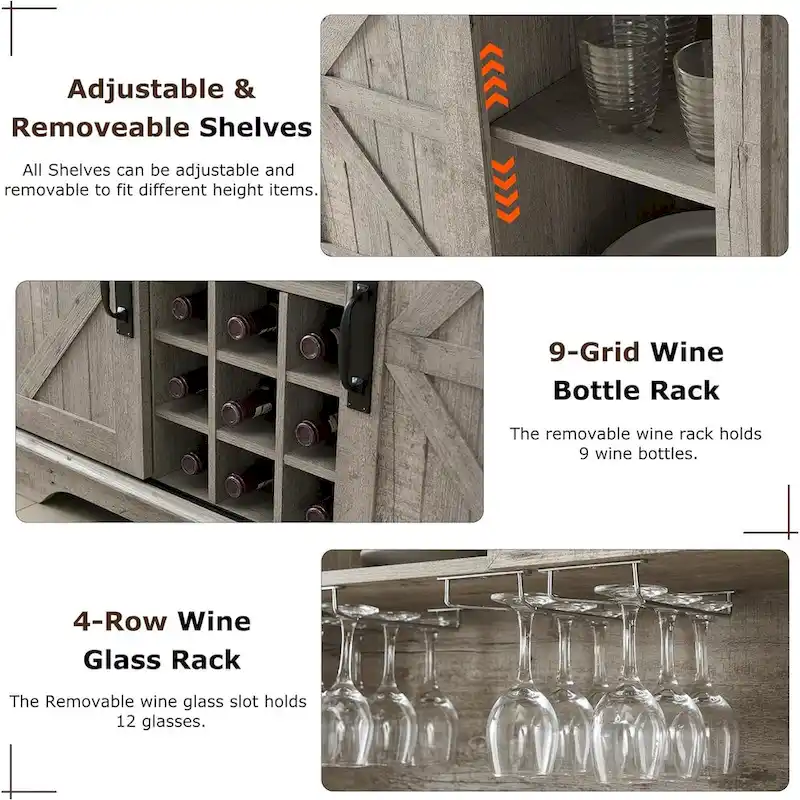 Farmhosue Bar Cabinet, Kitchen Buffet, Coffee Bar Sideboard Table