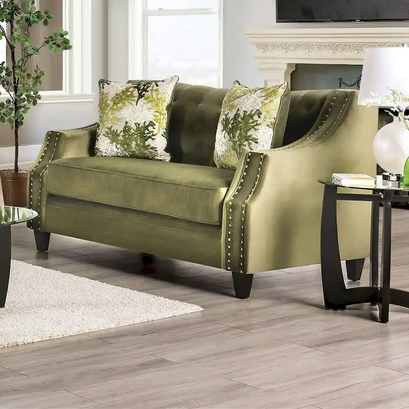 Olie Transitional Green Solid Wood Padded Loveseat by Furniture of America