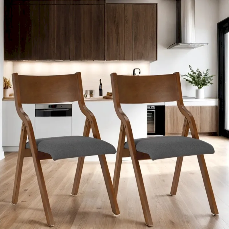 Upholstered Folding Dining Chair with Wood Legs (Set Of 2)