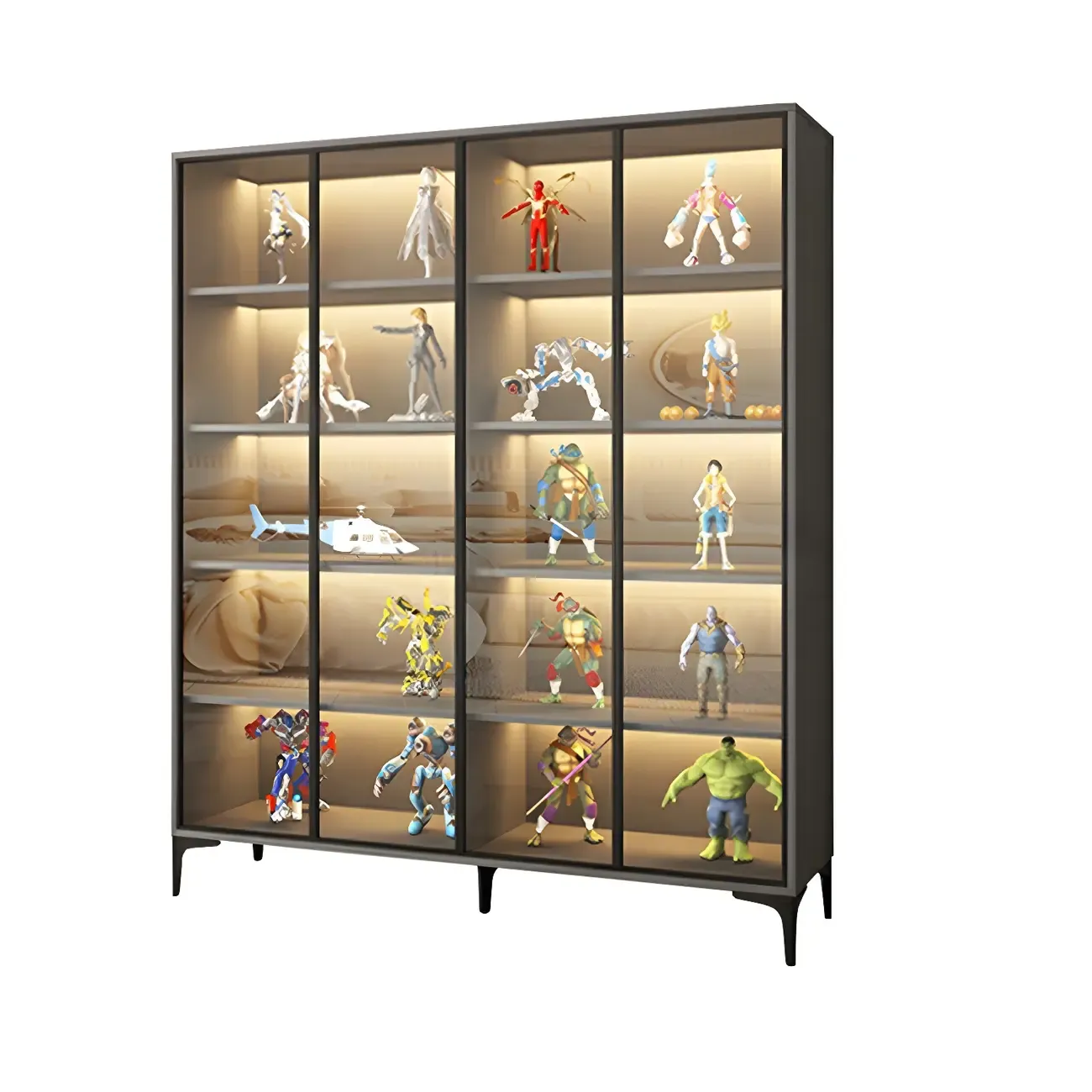 Freestanding Black Tempered Glass Wood Display Cabinet