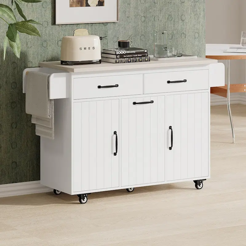 43.8W Kitchen Island with Trash Can Storage Cabinet - N/A