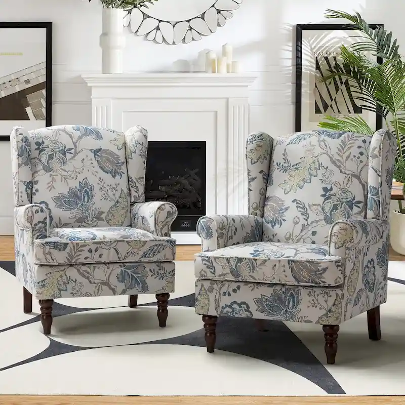 Epimethis Traditional Fabric Accent Armchair with Turned Legs Set of 2 by HULALA HOME
