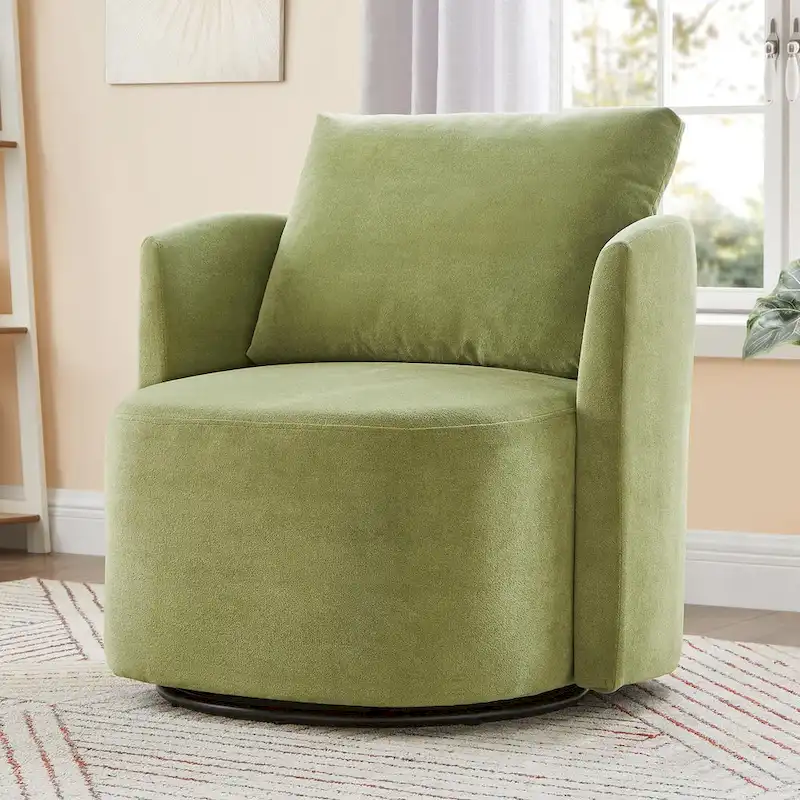 360 Swivel Chair, 29.9 Accent Barrel Armchair, Upholstered Swivel Sofa Chair with Curved Design