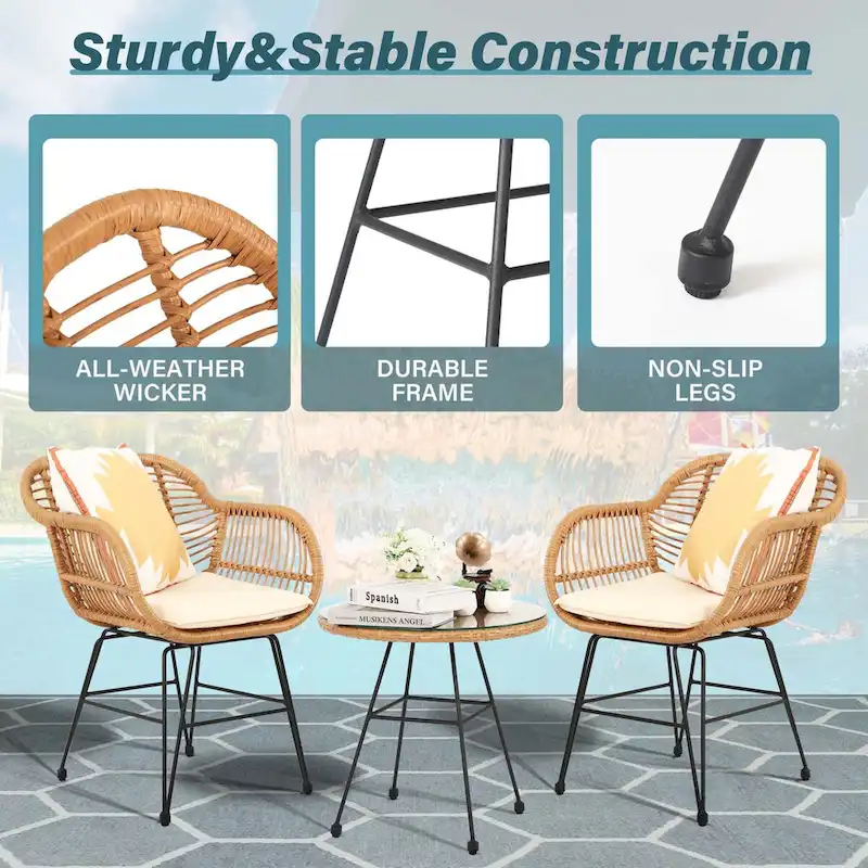 Vrakae Upgraded 3 Piece Outdoor Patio Bistro Set